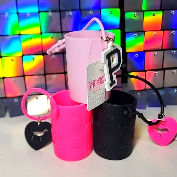 PINK Victoria's Secret Accessories - Victoria secret PINK Hand Sanitizer Holder Cozy Purse Charm Key Ring one of each